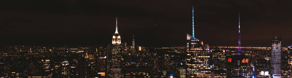 NEW YORK, USA - OCTOBER 8, 2018: panoramic view of new york city at night, usa