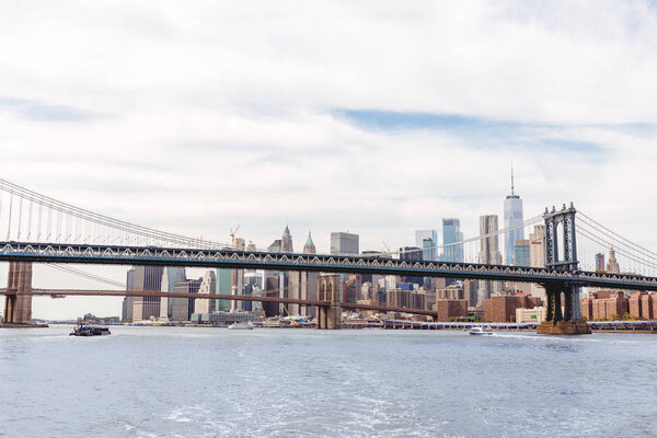 MANHATTAN, NEW YORK, USA - OCTOBER 8, 2018: beautiful view of manhattan and brooklyn bridge in new york, usa