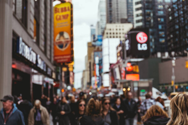TIMES SQUARE, NEW YORK, USA - OCTOBER 8, 2018: urban scene with crowded times square in new york, usa