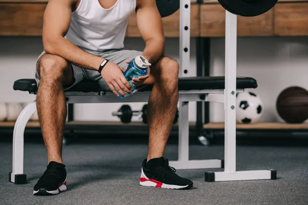 Cropped View Ofmixed Race Man Sitting Sport Bottle — Stock Photo, Image