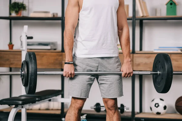 Beskåret Udsigt Muskuløs Mand Udøver Hjemmet Gym - Stock-foto