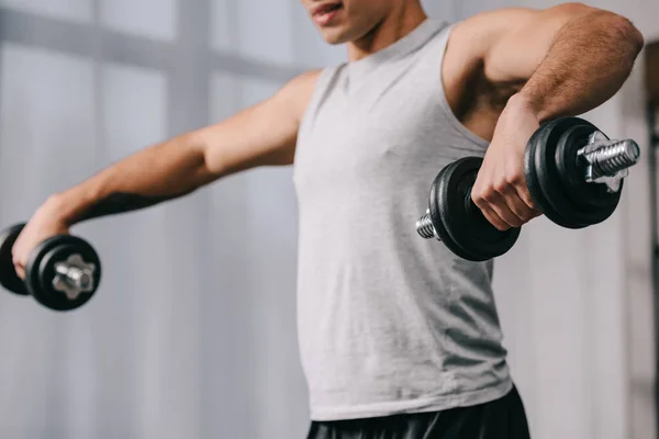 Cropped View Racial Man Workout Dumbbells — Stock Photo, Image