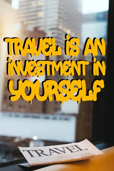 Close View Travel Papers Travel Investment Yourself Quote Window New — Stok Foto