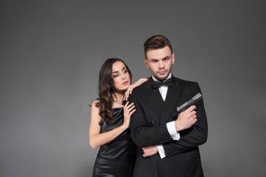 güzel çift tabanca, gri izole ile gizli ajanların