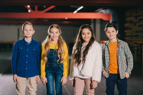 Pretty Smiling Children Standing Together Looking Camera — Stock Photo, Image