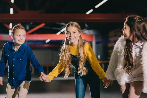 Selective Focus Cute Children Smiling Holding Hands — Stock Photo, Image