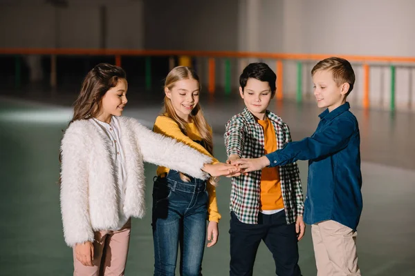 Selective Focus Pretty Smiling Children Stretching Hands Together — Stock Photo, Image