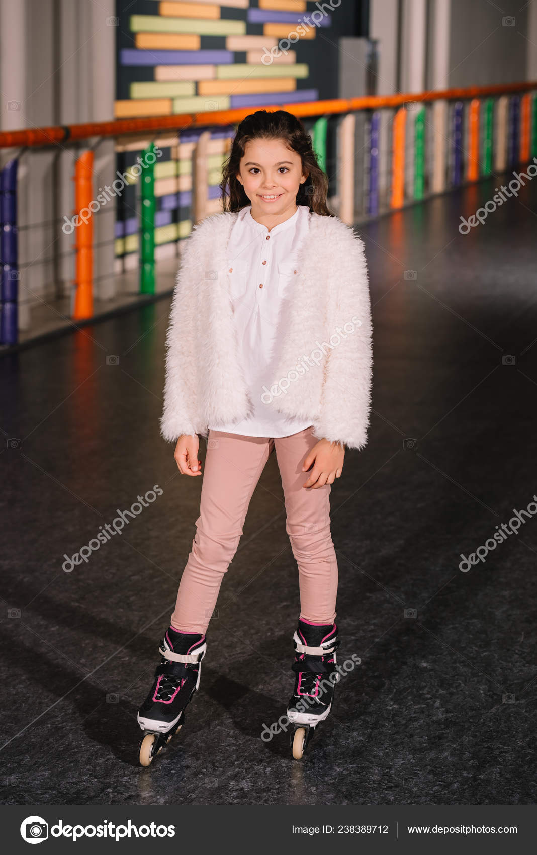Adorable Child Roller Skates Posing Happy Smile — Stock Photo © IgorVetushko 238389712