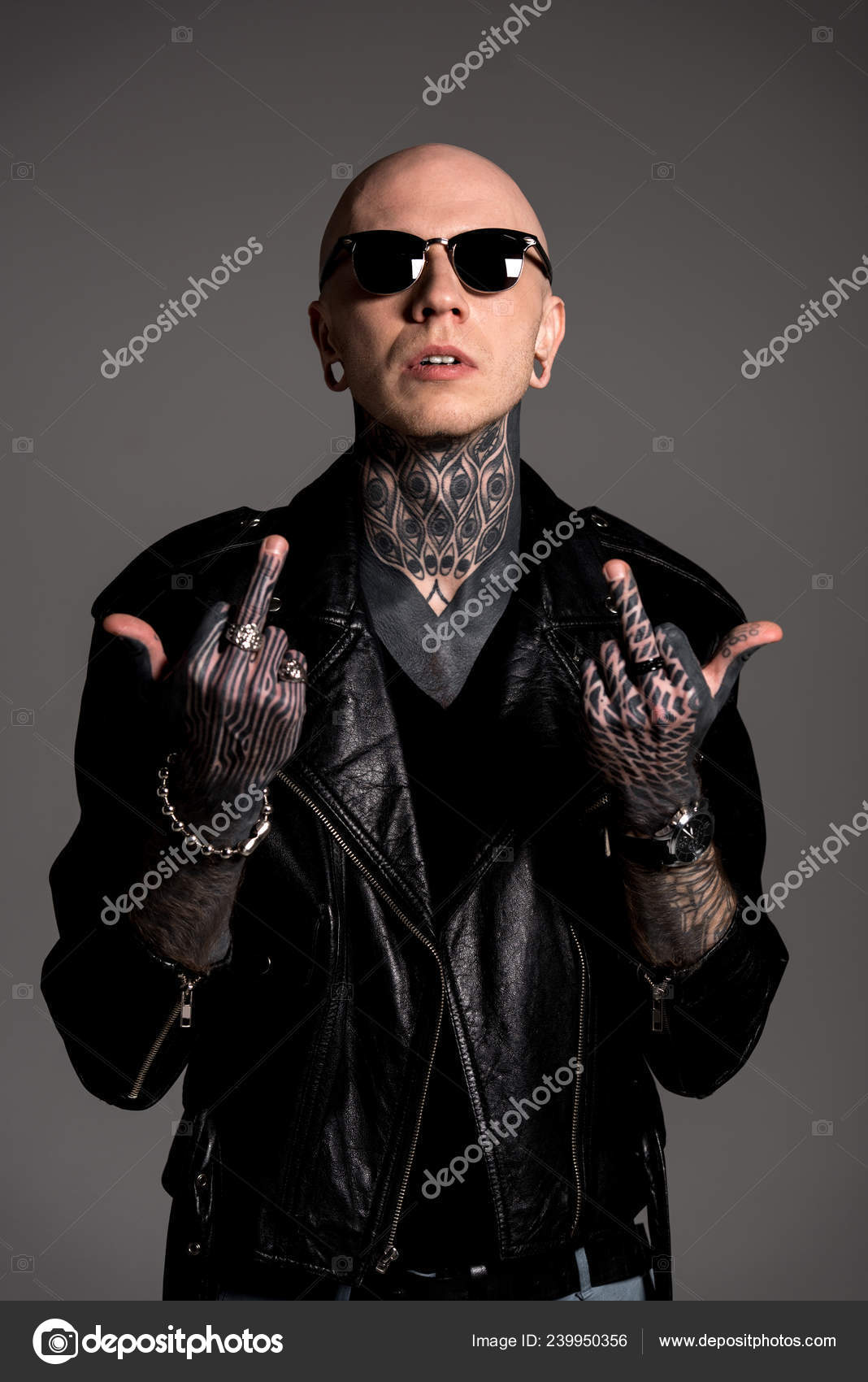 bald guy leather jacket