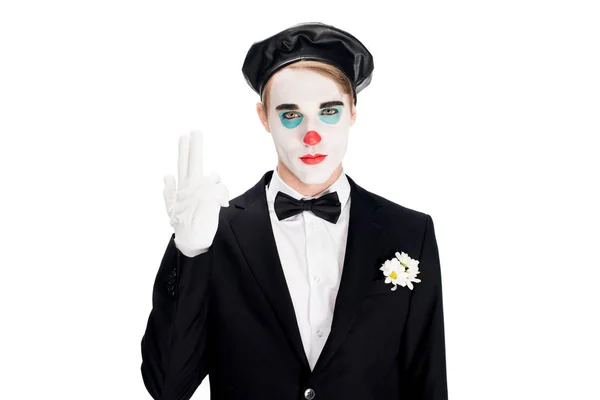 Serious Clown Showing Gun Gesture Isolated White — Stock Photo, Image