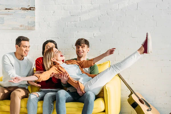 Multicultural Friends Having Fun Fooling Home — Stock Photo, Image