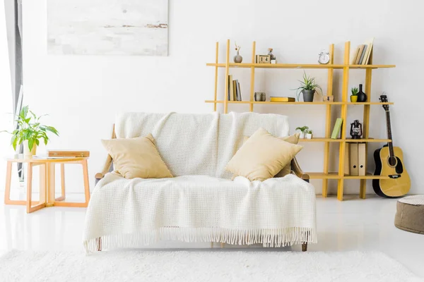 Modern Living Room Sofa Coffee Table Bookshelf — Stock Photo, Image