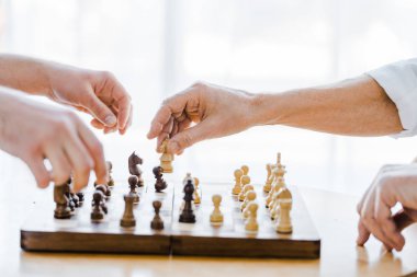 emekli adam evde satranç kırpılmış görünümü