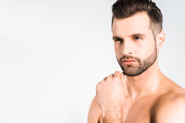 sakallı yakışıklı izole üzerinde gri poz