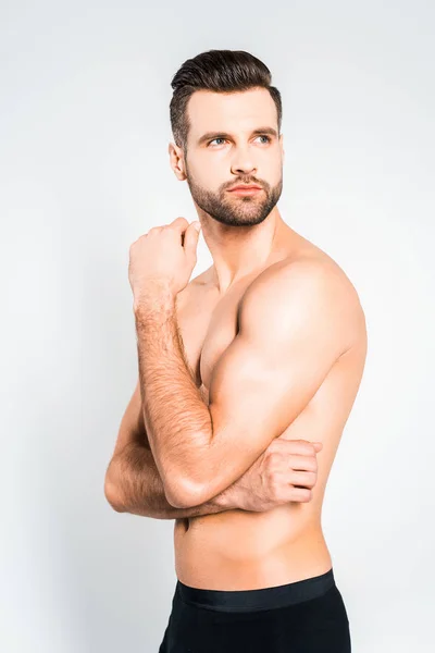 Handsome Pensive Man Posing Isolated Grey — Stock Photo, Image