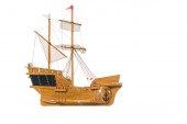 model Vintage lodě plovoucí ve vzduchu izolované na bílém s kopií prostor 