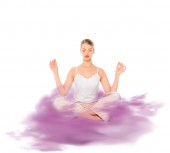 dívka v lotosu představují meditaci s purple cloud ilustrace 