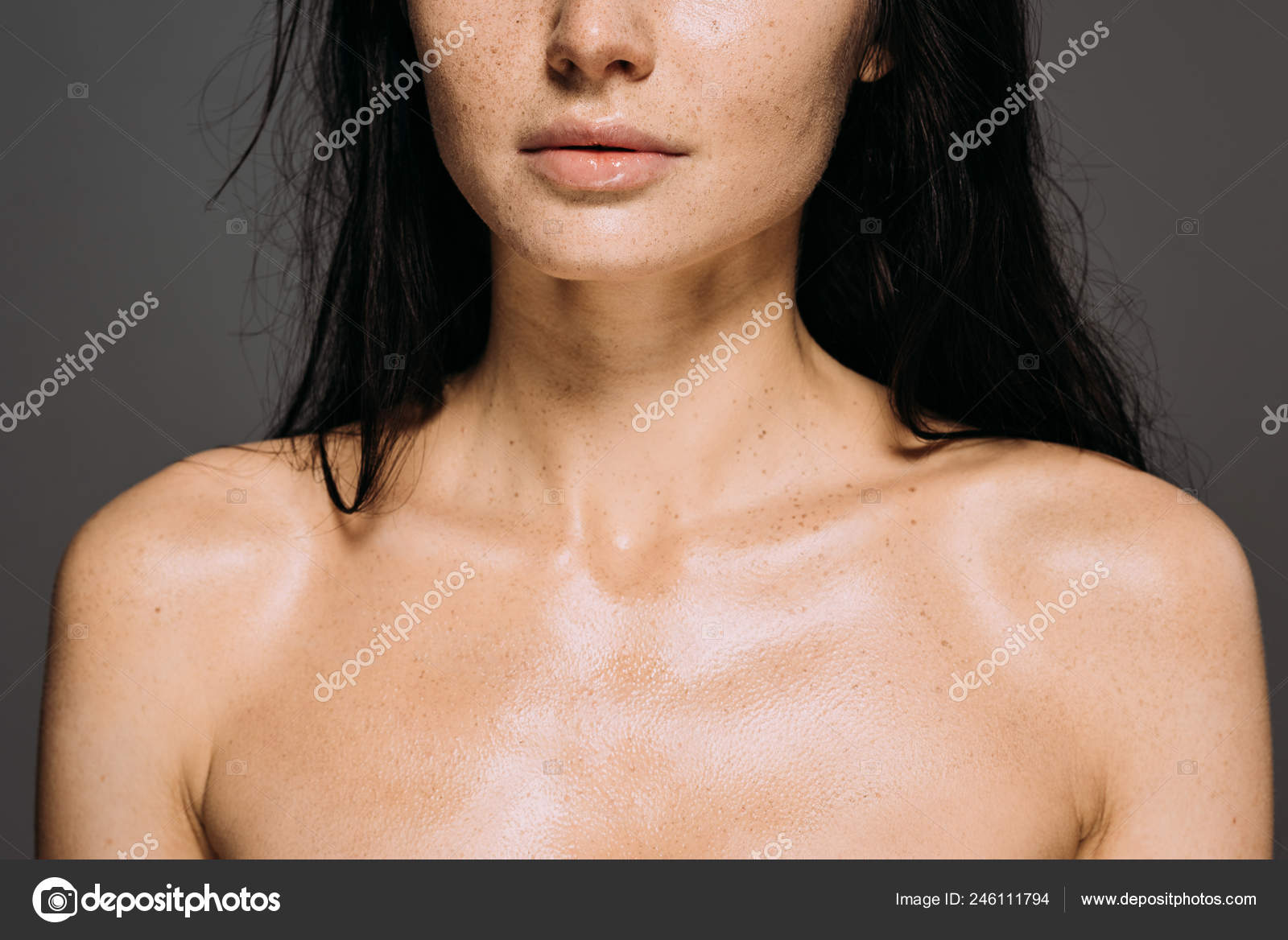 freckles young nude' Cropped View Naked Girl Freckles Face Isolated Grey — Stock Photo ©  IgorVetushko #246111794