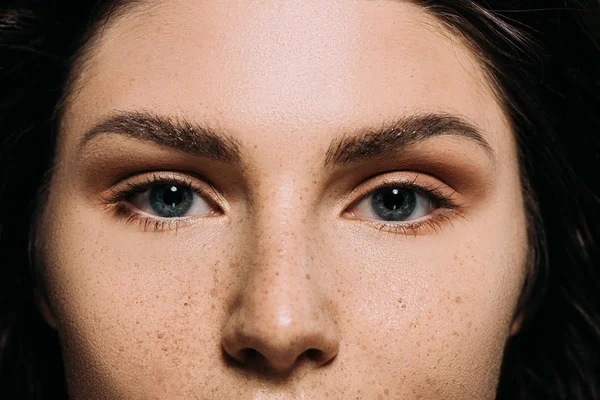 Close Attractive Girl Freckles Face — Stock Photo, Image