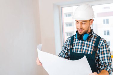 mutlu el ulağı Blueprint bakarken gülümseyen