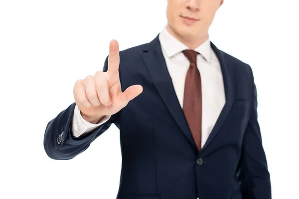 Cropped View Young Businessman Touching Something Isolated White — Stock Photo, Image