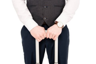 işadamı ile Bagaj üzerinde beyaz izole iş gezisi için kırpılmış görünümü 