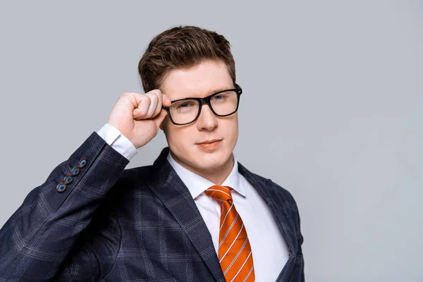 Stylish Successful Businessman Eyeglasses Isolated Grey — Stock Photo, Image