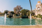 beautiful architectural ensemble and lake with fountains in parc de la ciutadella, barcelona, spain