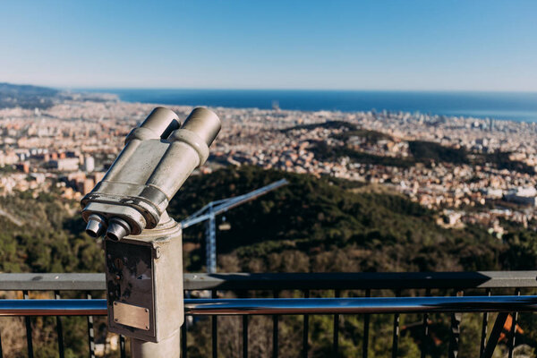 observation deck with panoramic view of city and sea, barcelona, spain