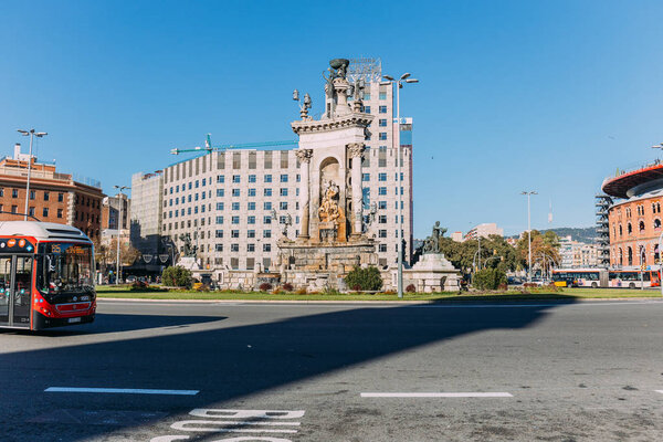 BARCELONA, SPAIN - DECEMBER 28, 2018: Plaza de Espana, one of most beautiful squares of city