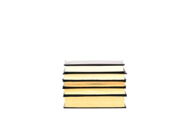 Old black hardcover books with yellow pages isolated on white clipart
