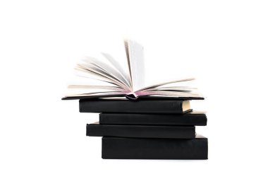 Stack of black hardcover books isolated on white clipart