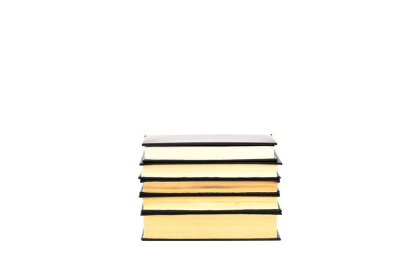 Старі Чорні Книги Твердого Покриття Жовтими Сторінками Ізольовані Білому — стокове фото