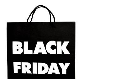 Top view of black friday shopping bag isolated on white clipart