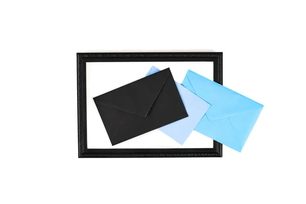 Vista Superior Quadro Envelopes Isolados Branco — Fotografia de Stock