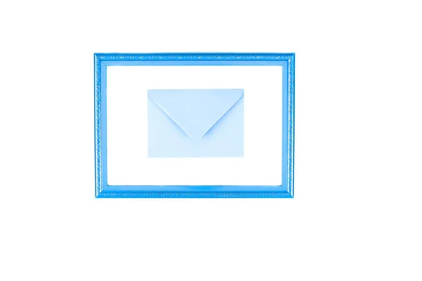 Top View Frame Blue Envelope Isolated White — Stock Photo, Image