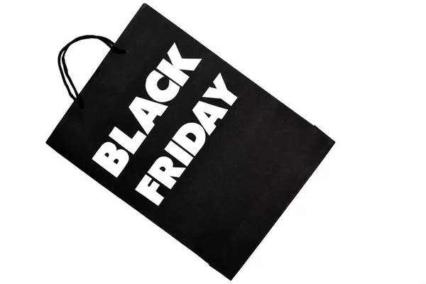 Top View Black Friday Shopping Bag Isolated White — Stock Photo, Image