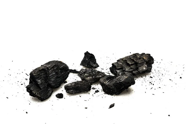 Black Burnt Firewood Ash White Surface — Stock Photo, Image