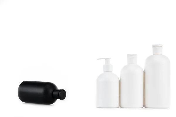 Black White Cosmetic Bottles Isolated White — Stock Photo, Image