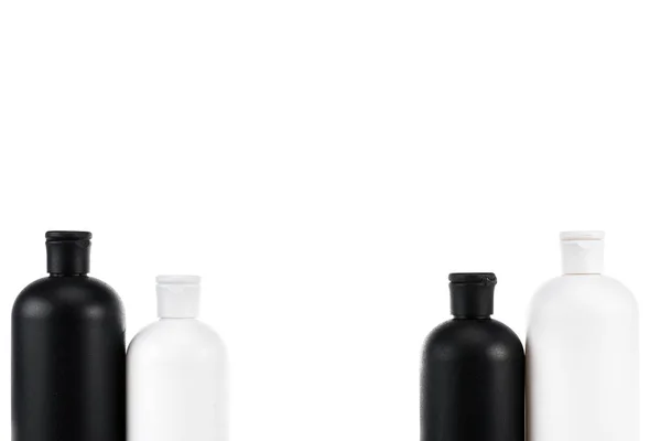 Garrafas Cosméticas Preto Branco Isoladas Branco — Fotografia de Stock