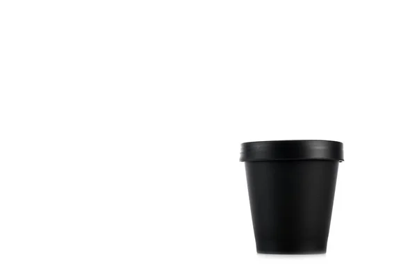 Чорна Пластикова Чашка Ізольована Білому Копіювальним Простором — стокове фото