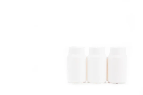 Recipientes Cosméticos Blancos Con Tapas Aisladas Blanco — Foto de Stock