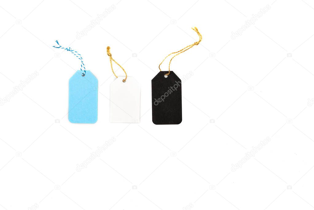 Top view of empty price labels isolated on white