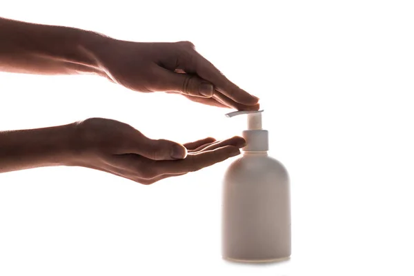 Vista Parcial Mujer Usando Botella Spray Cosmético Blanco —  Fotos de Stock
