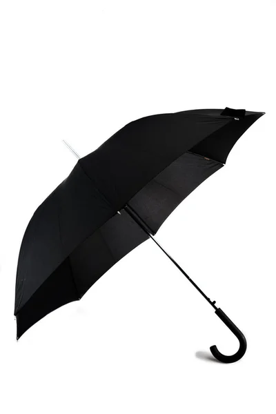Otevřít Velký Černý Deštník Plastovou Rukojetí Bílém — Stock fotografie