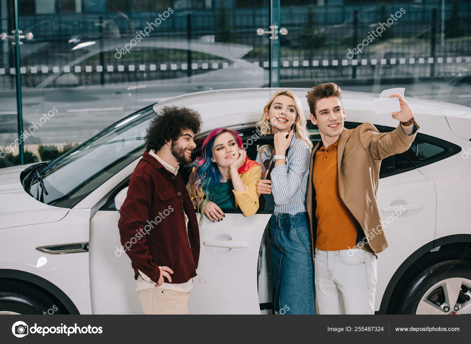 pretty car group selfie