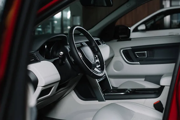 Selective Focus Black Steering Wheel Automobile — Stock Photo, Image