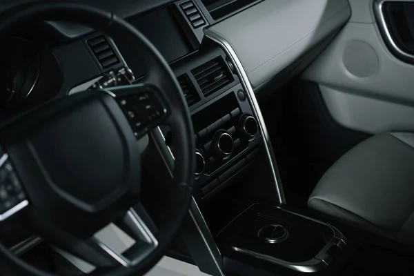 Selective Focus Buttons Black Steering Wheel Luxury Car — Stock Photo, Image