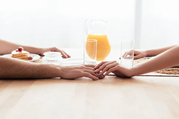 Partial View Couple Touching Hands Breakfast — Stock Photo, Image