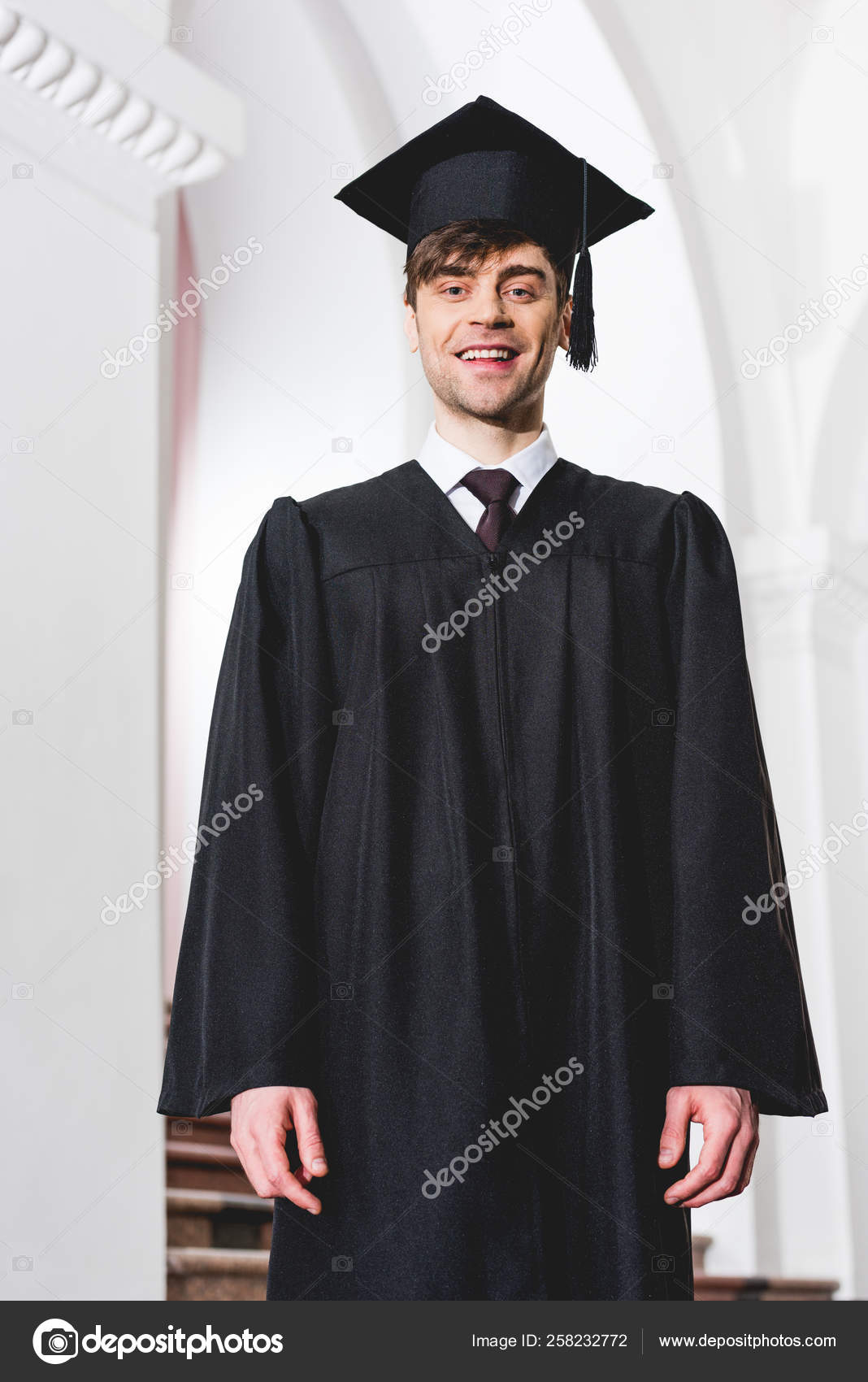 Happy Young Man Graduation Cap Smiling Looking Camera University